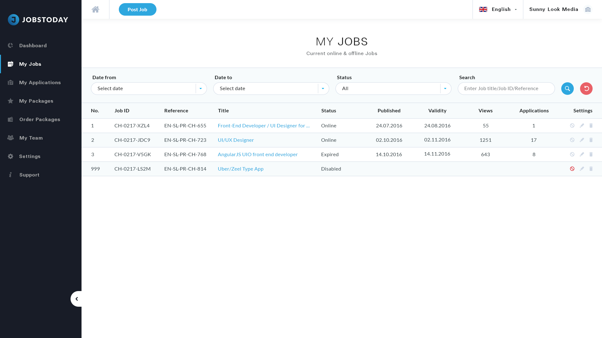 Screenshot: My Jobs