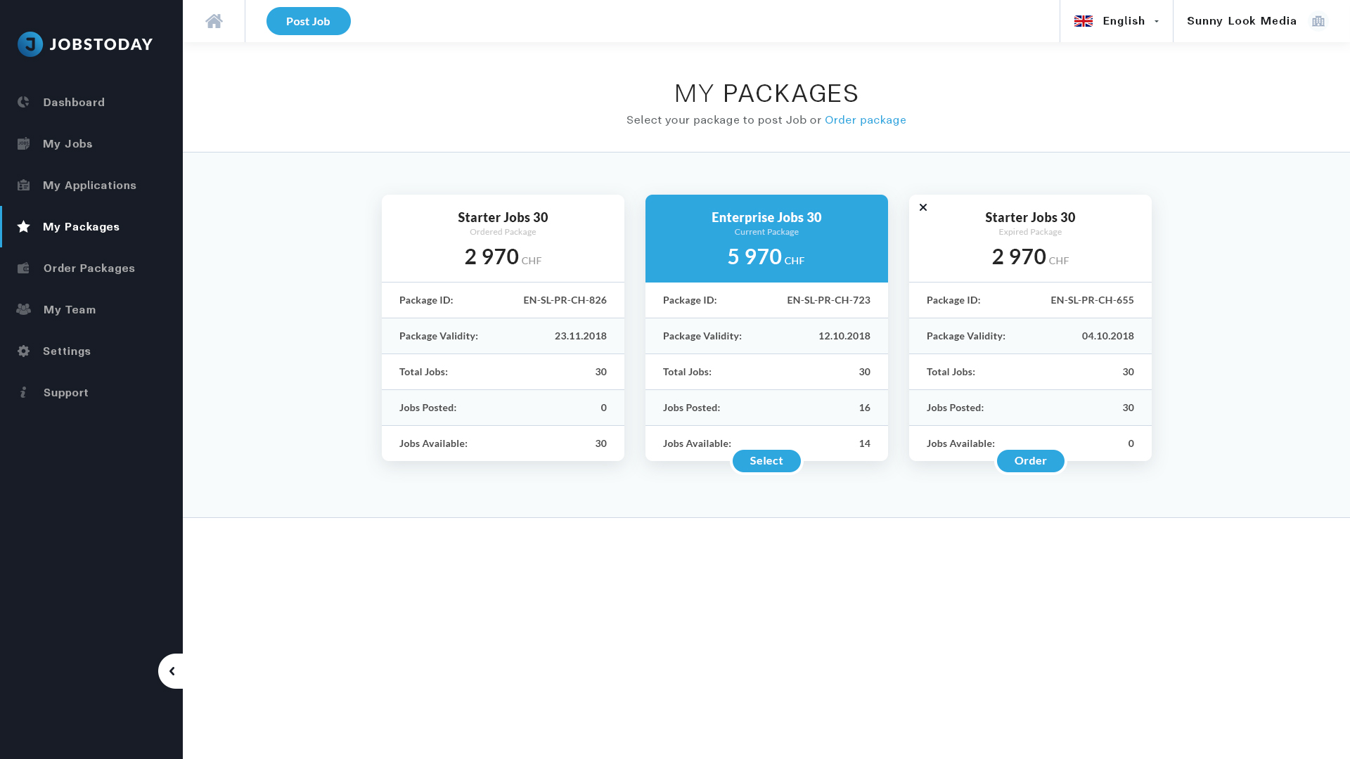 Screenshot: My Packages